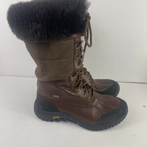 Ugg Adirondack Winter Boots Lace Up Leather Brown Sherpa Vibram Waterproof 8